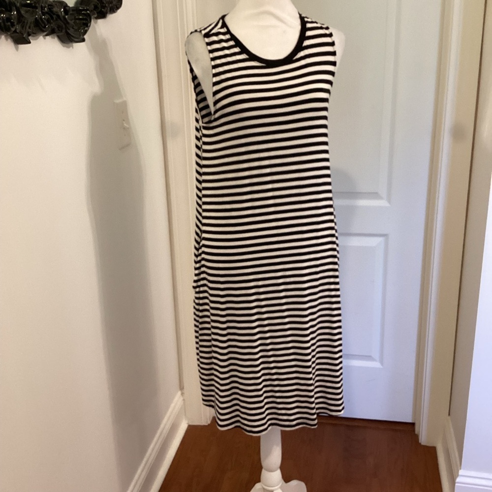 Time and Tru Black and White Striped Midi Dress